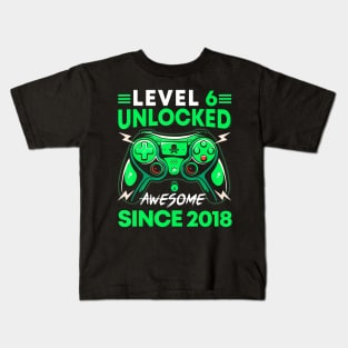 Level 6 Unlocked Awesome Since 2018 6Th Birthday Kids T-Shirt